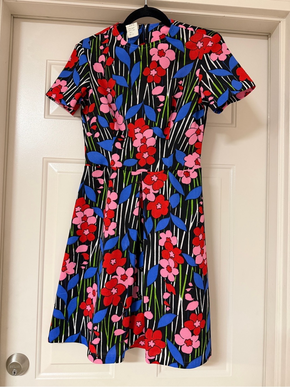 Vintage 60s 70s Murray Millman Black Mini Floral Dress See Flaws & Measurements
